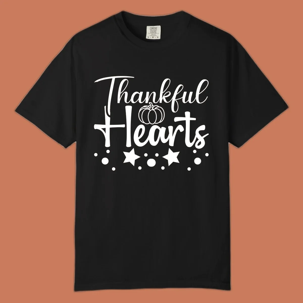 Thankful Hearts fall design with pumpkin and stars.