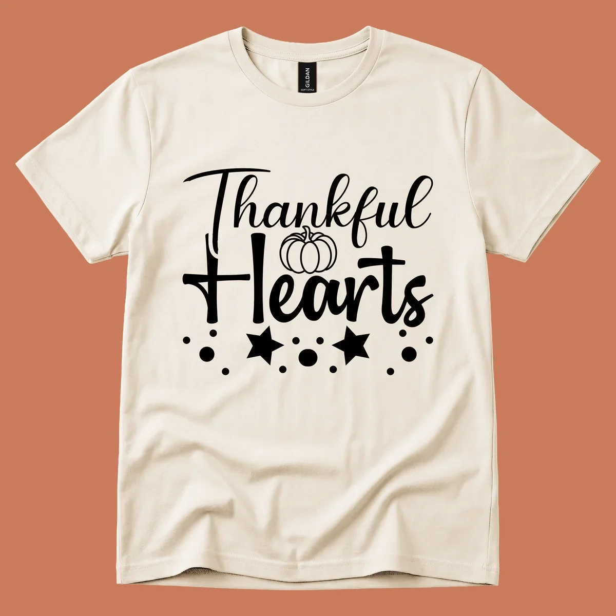 Thankful Hearts fall design with pumpkin and stars.