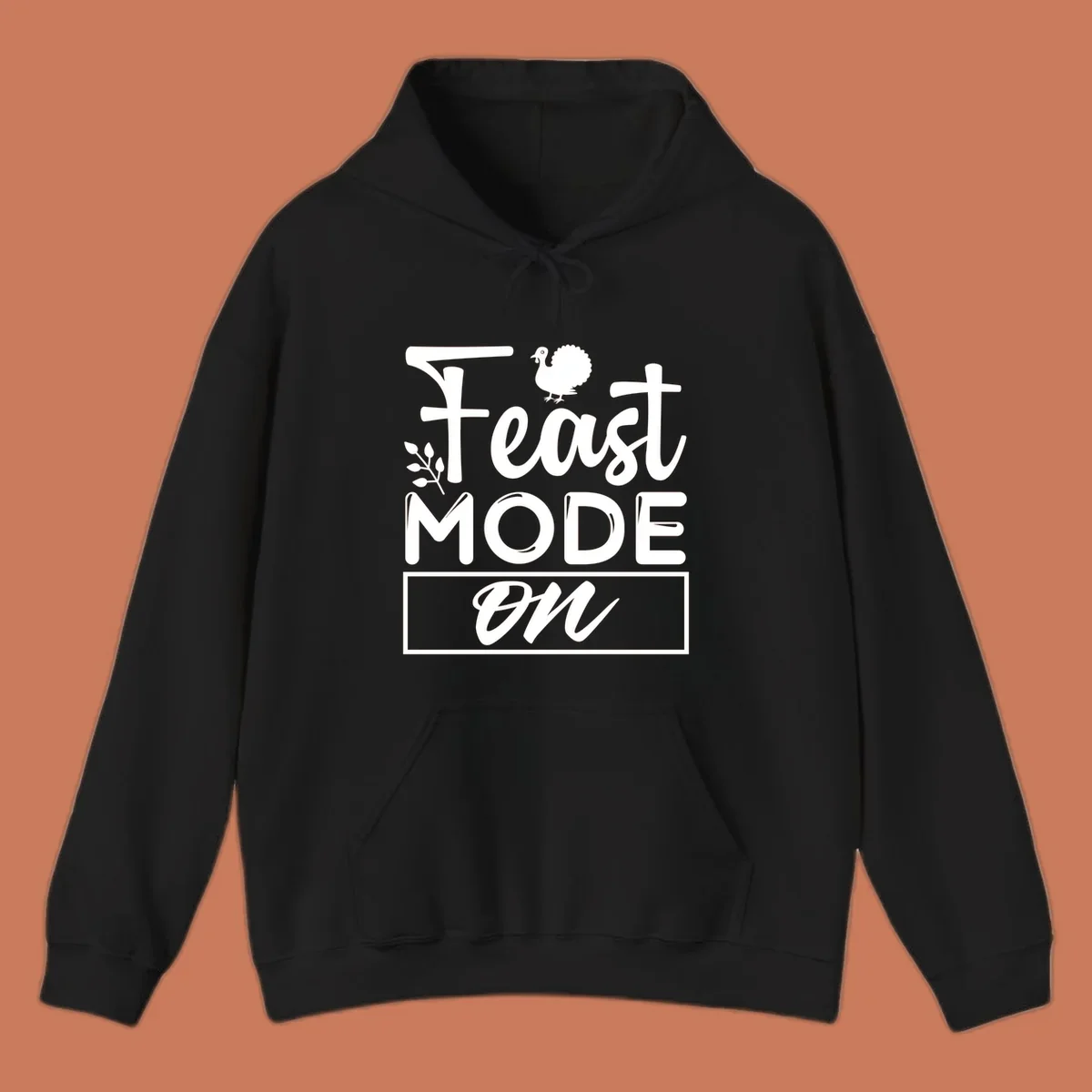 Feast Mode On text with a turkey illustration, Thanksgiving graphic tee design.