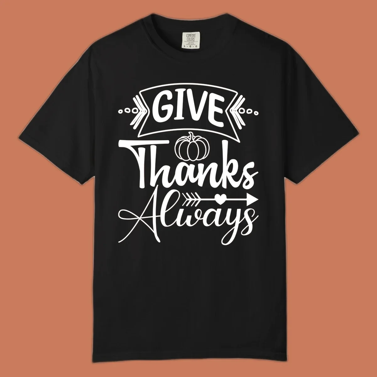 Give Thanks Always typography with pumpkin and heart graphic