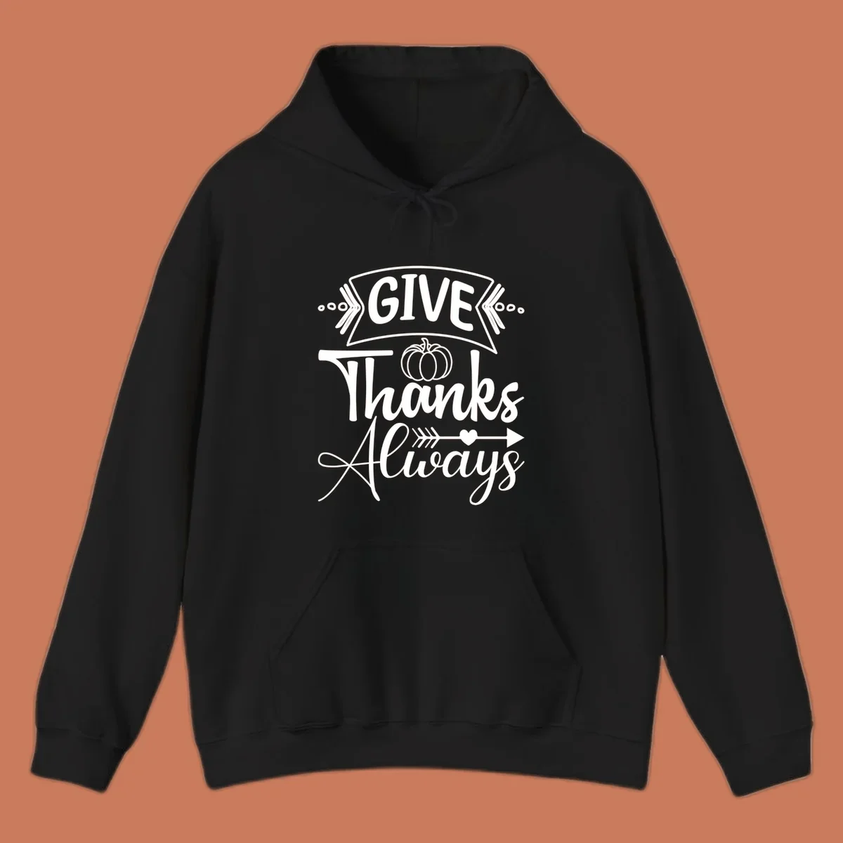 Give Thanks Always typography with pumpkin and heart graphic