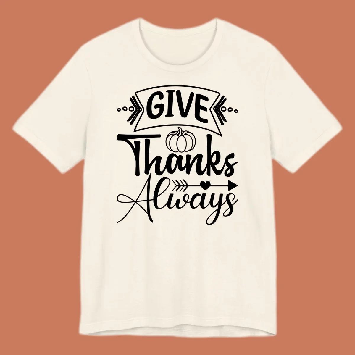 Give Thanks Always typography with pumpkin and heart graphic