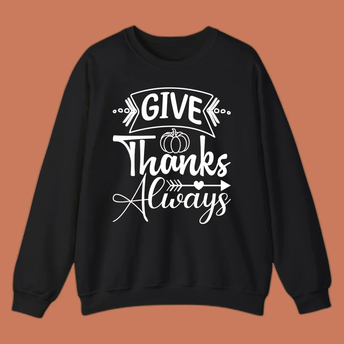 Give Thanks Always typography with pumpkin and heart graphic