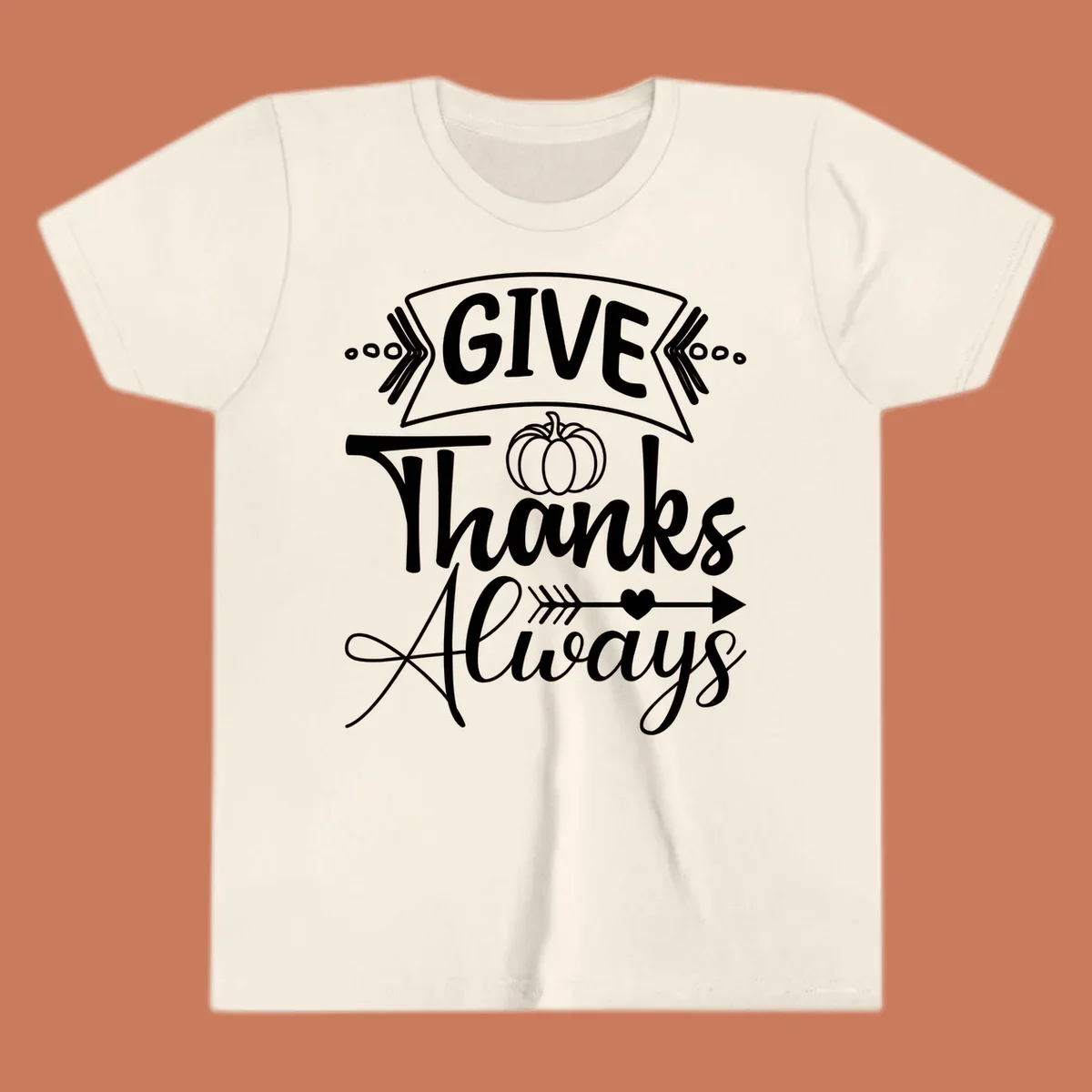Give Thanks Always typography with pumpkin and heart graphic
