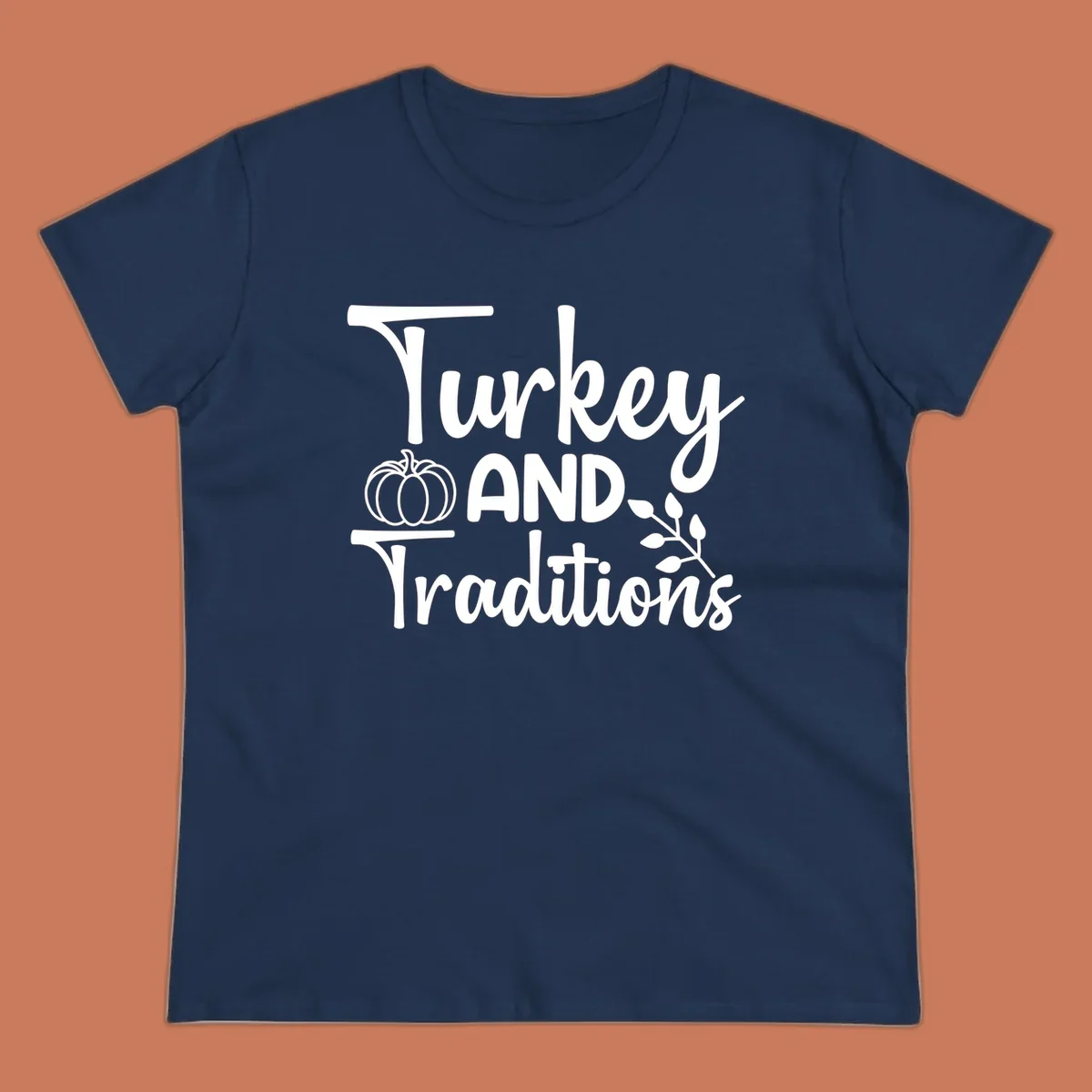Thanksgiving traditions text and illustrations with pumpkin and leaves.