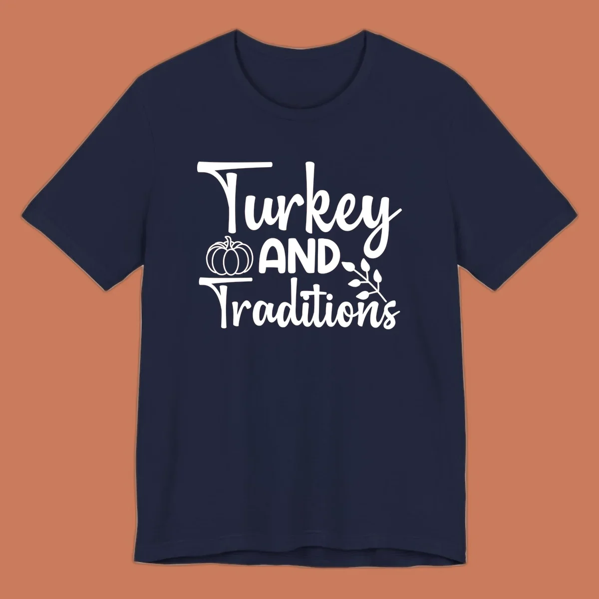 Thanksgiving traditions text and illustrations with pumpkin and leaves.