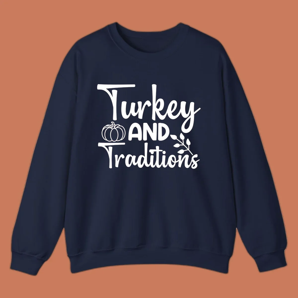 Thanksgiving traditions text and illustrations with pumpkin and leaves.