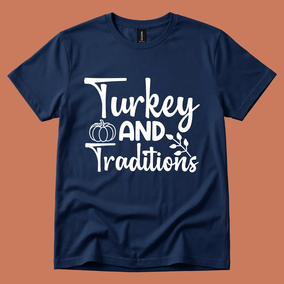 Thanksgiving traditions text and illustrations with pumpkin and leaves.