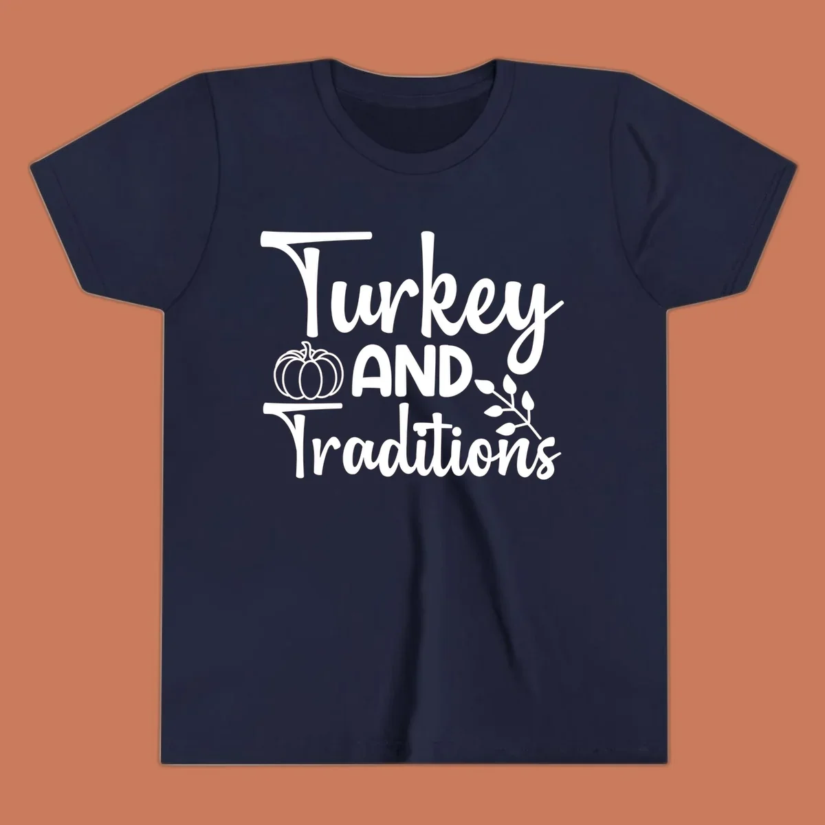 Thanksgiving traditions text and illustrations with pumpkin and leaves.