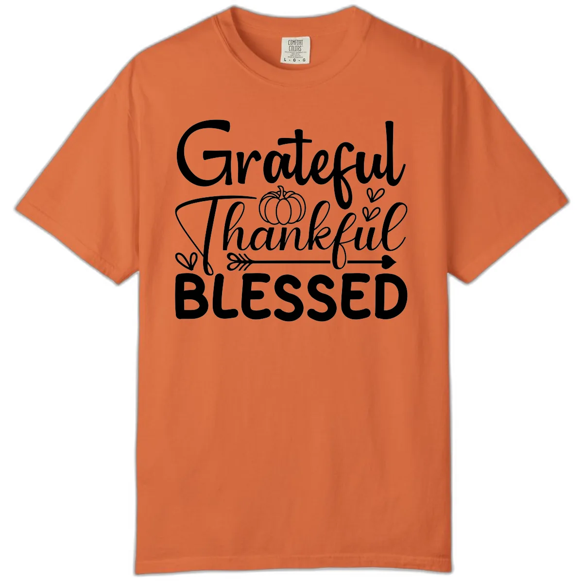 Grateful Thankful Blessed Typography Comfort Color in Burnt Orange
