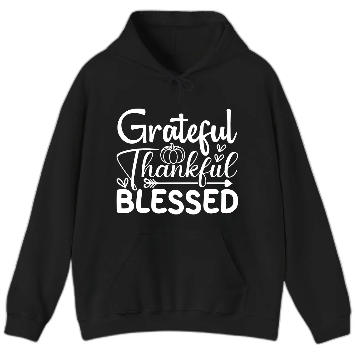 Grateful Thankful Blessed Typography Hoodie in Black