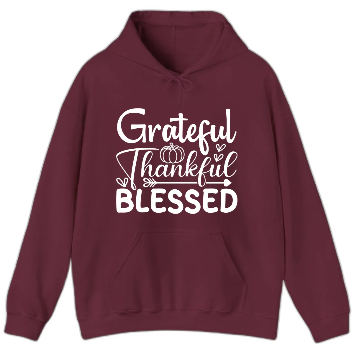 Grateful Thankful Blessed Typography Hoodie in Maroon