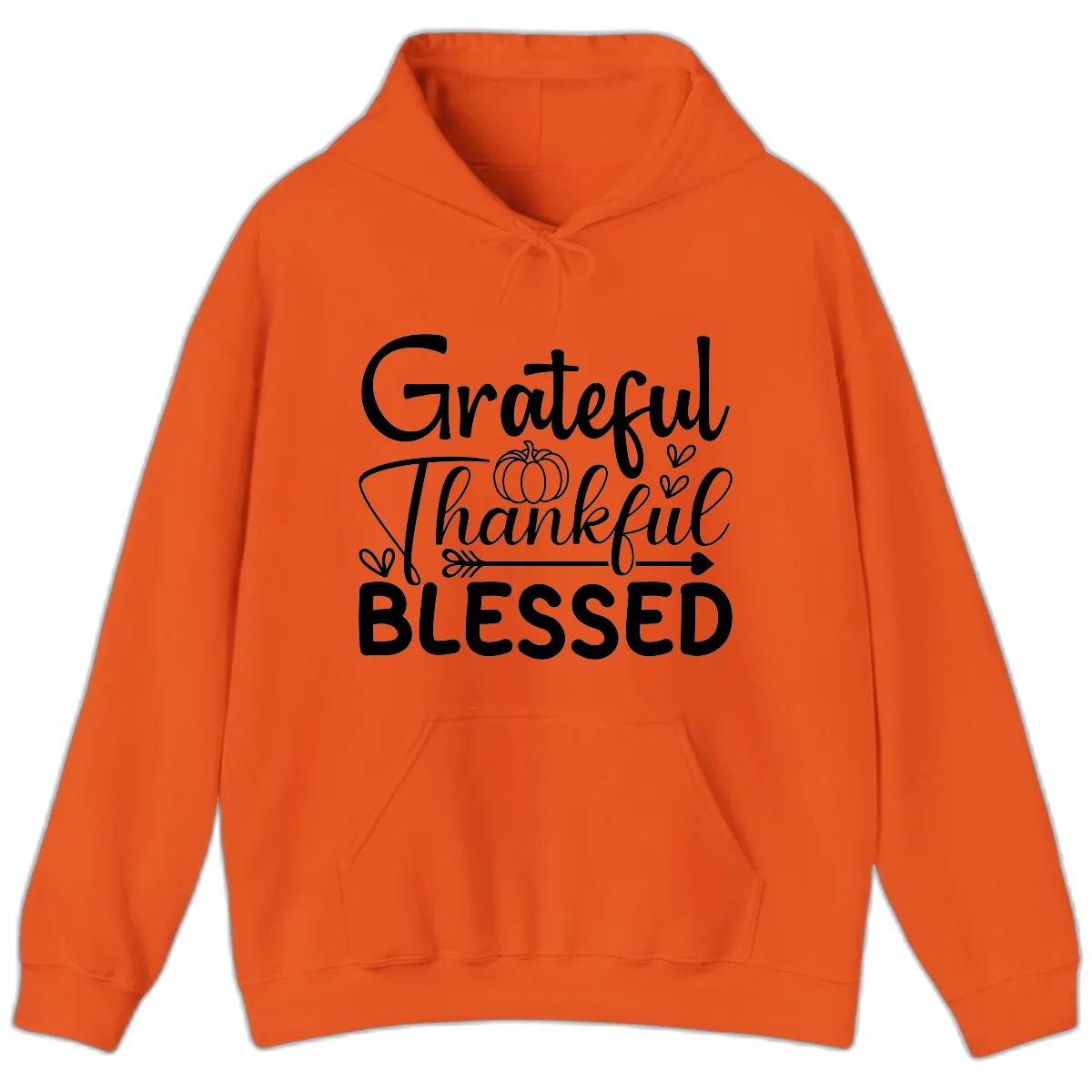 Grateful Thankful Blessed Typography Hoodie in Orange