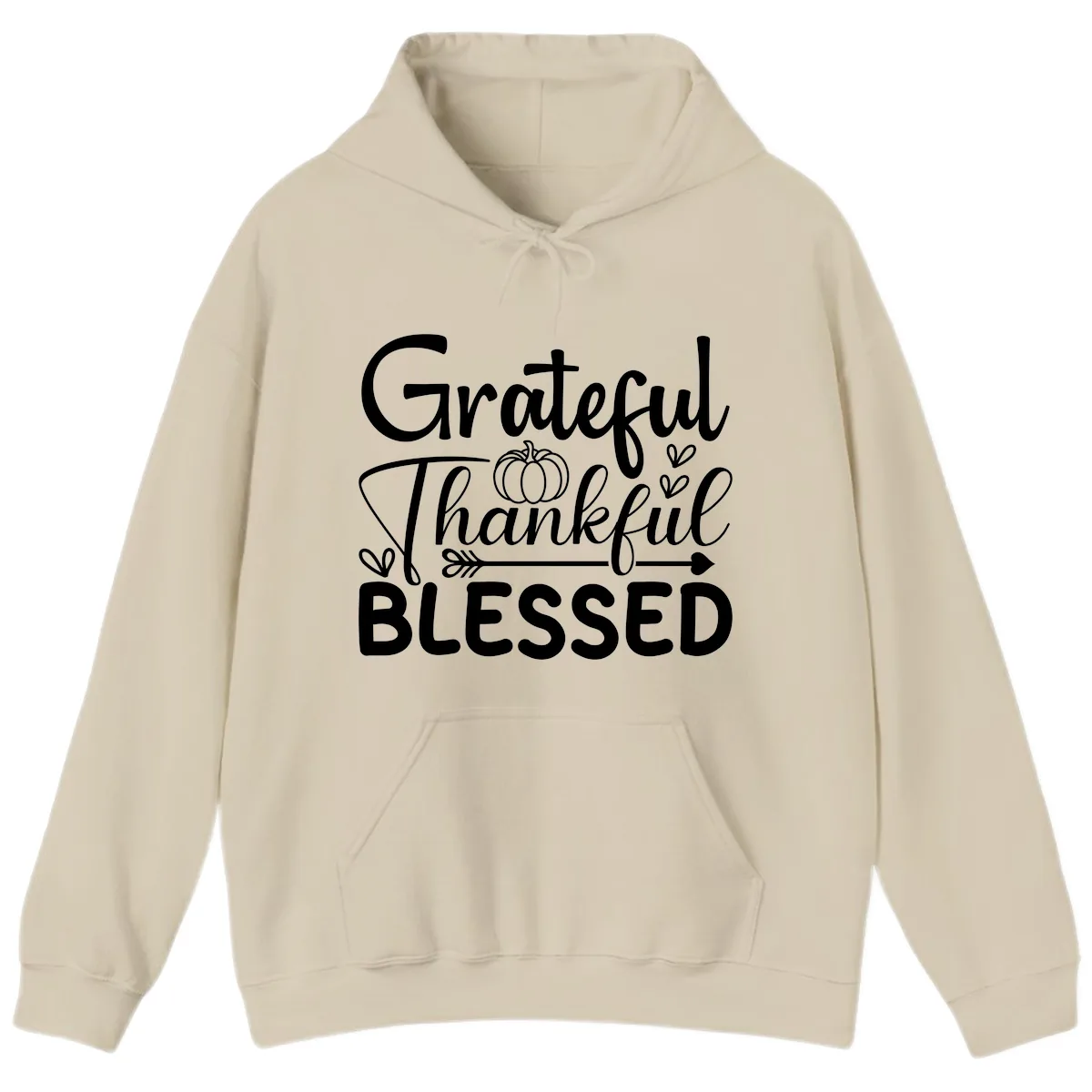 Grateful Thankful Blessed Typography Hoodie in Sand