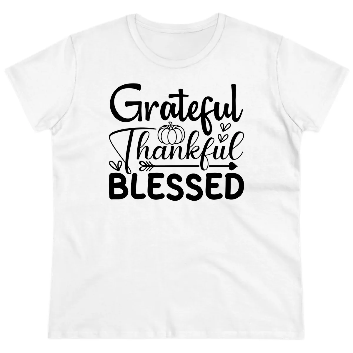 Grateful Thankful Blessed Typography Ladies Tee in White