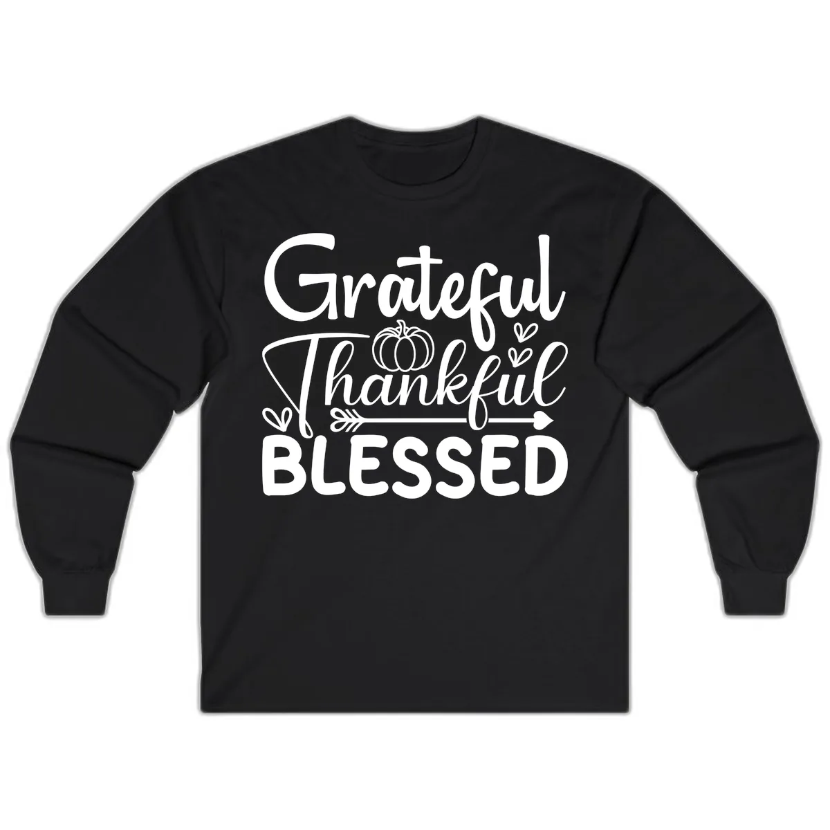 Grateful Thankful Blessed Typography Long Sleeve in Black