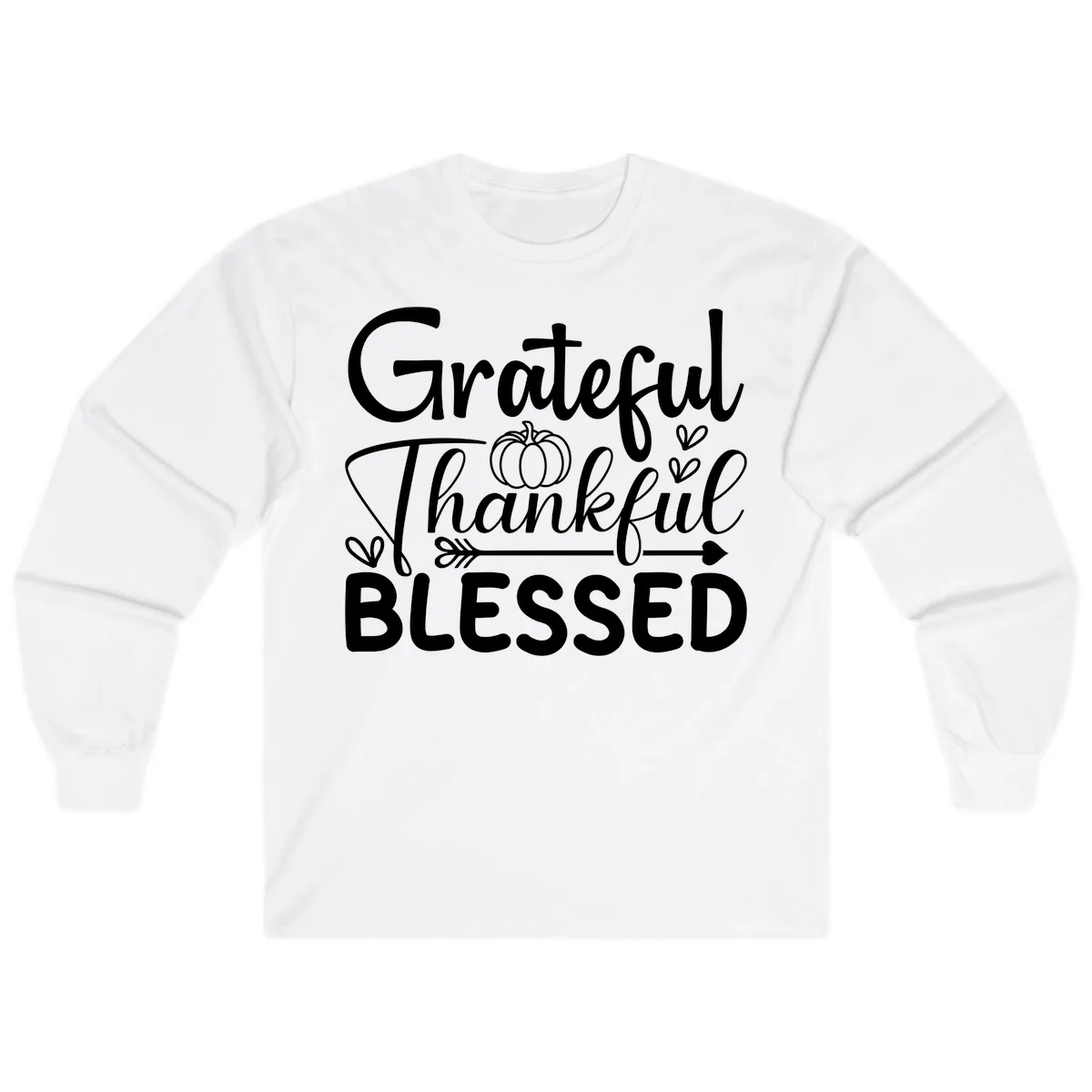 Grateful Thankful Blessed Typography Long Sleeve in White