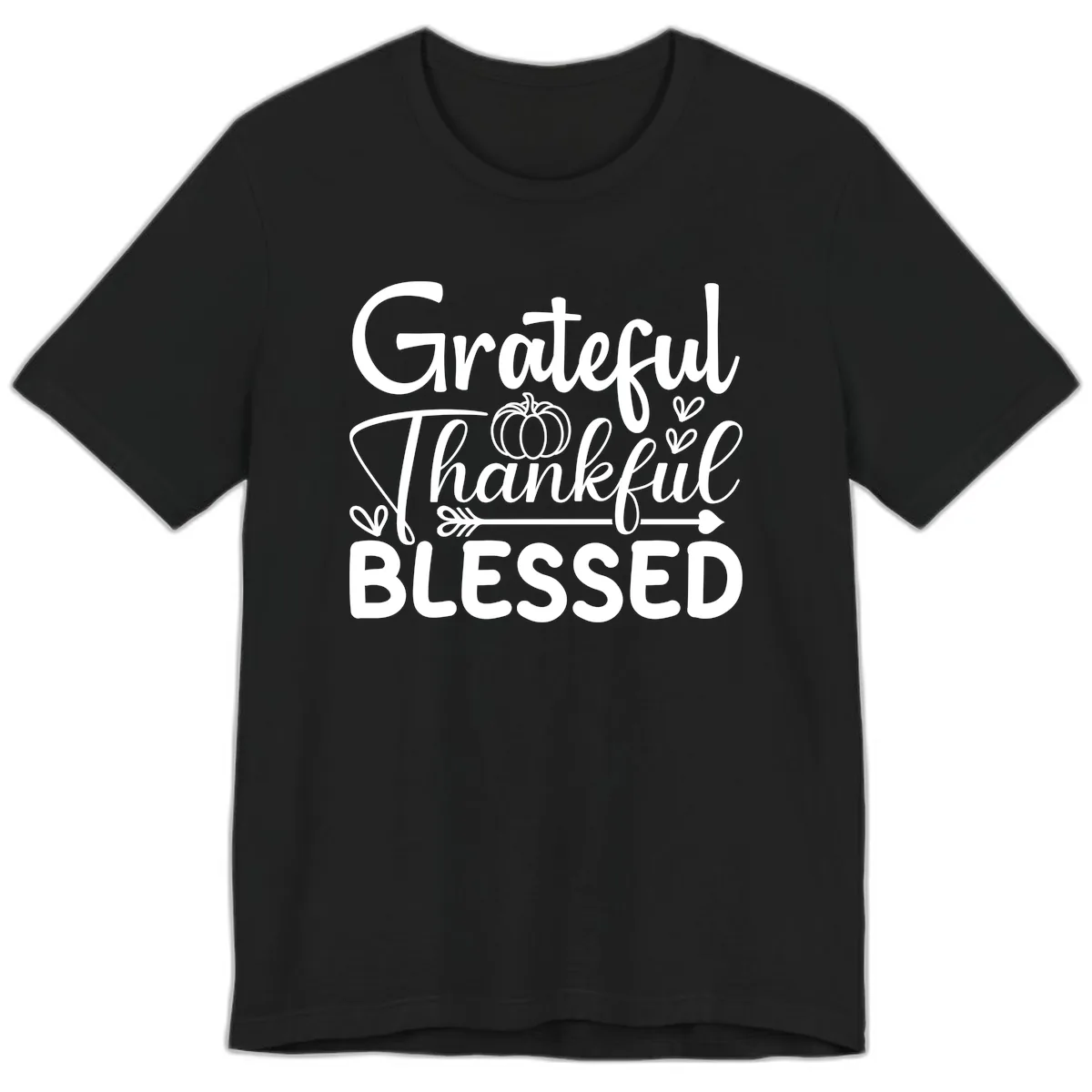 Grateful Thankful Blessed Typography Premium T-Shirt in Black