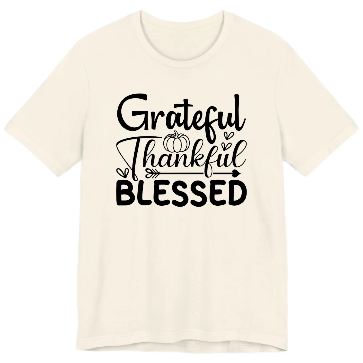 Grateful Thankful Blessed Typography Premium T-Shirt in Natural
