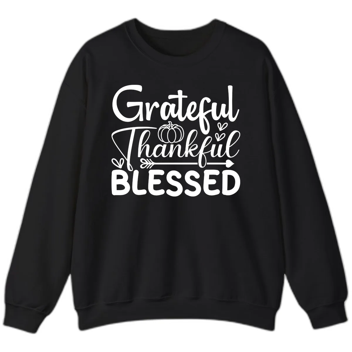 Grateful Thankful Blessed Typography Sweatshirt in Black