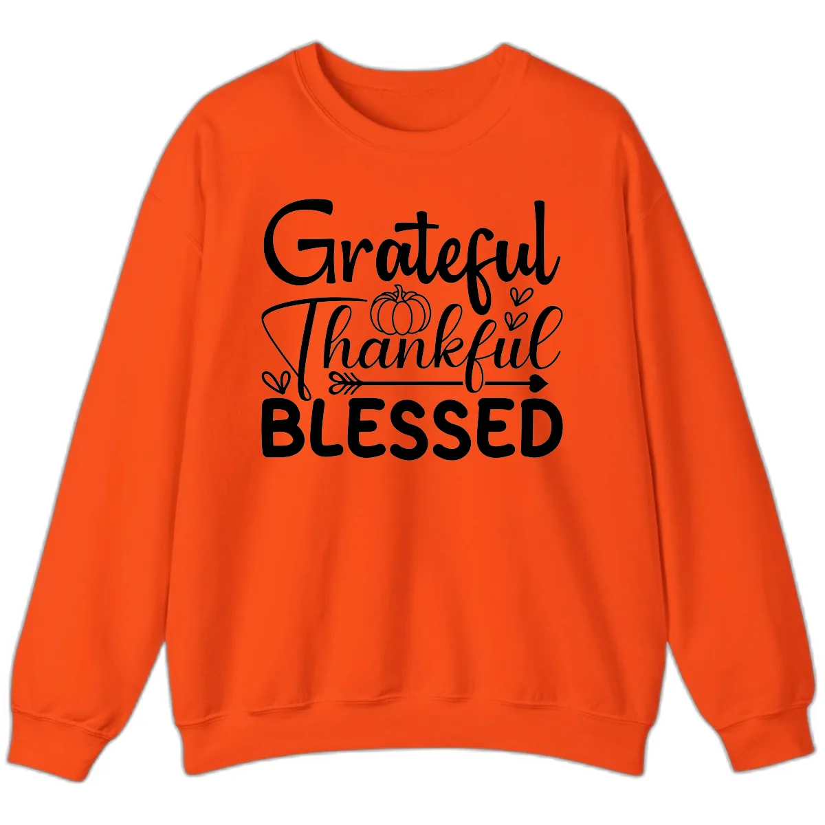 Grateful Thankful Blessed Typography Sweatshirt in Orange