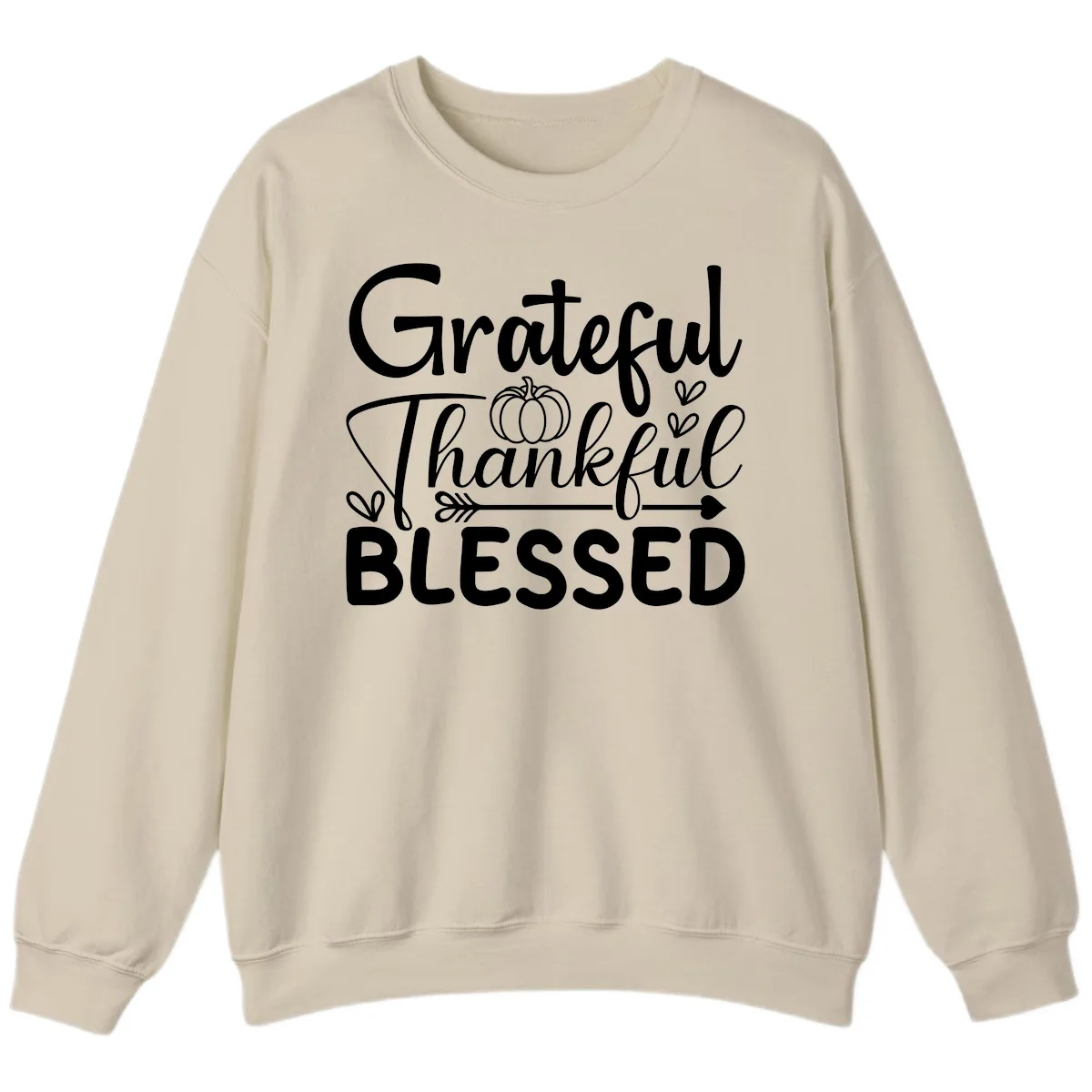 Grateful Thankful Blessed Typography Sweatshirt in Sand