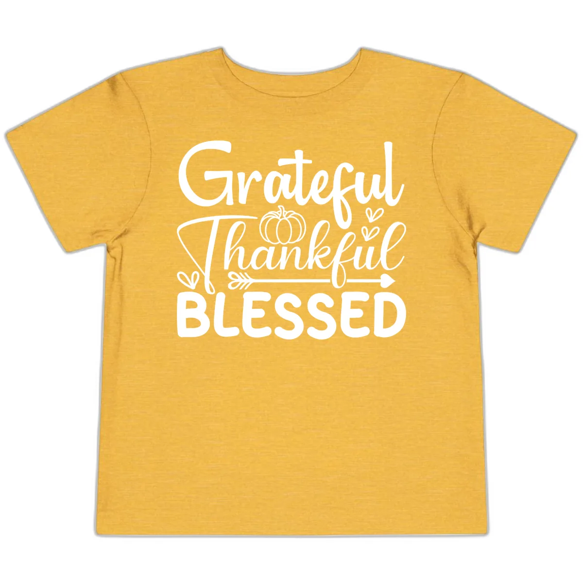 Grateful Thankful Blessed Typography Toddler T-Shirt in Heather Yellow Gold