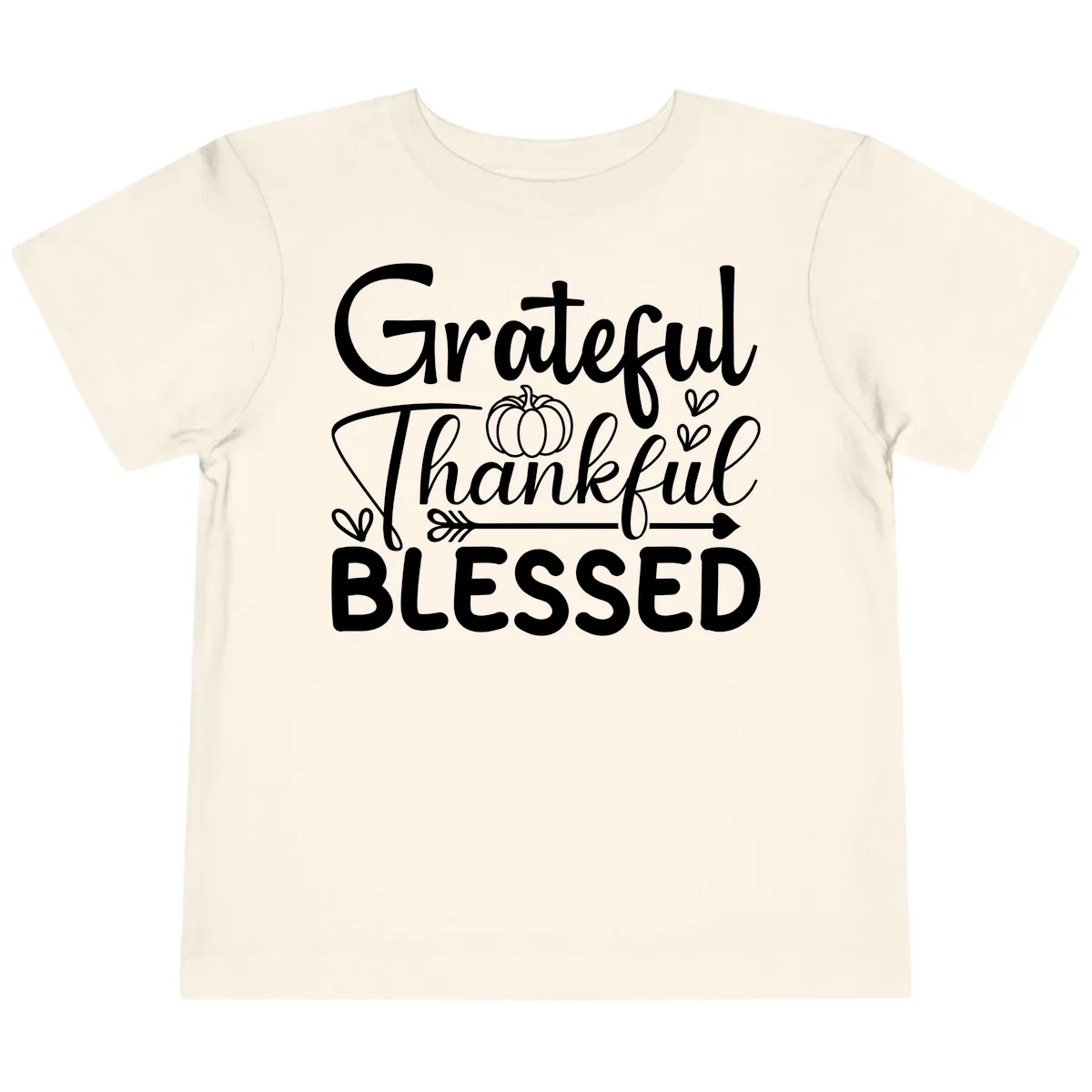Grateful Thankful Blessed Typography Toddler T-Shirt in Natural