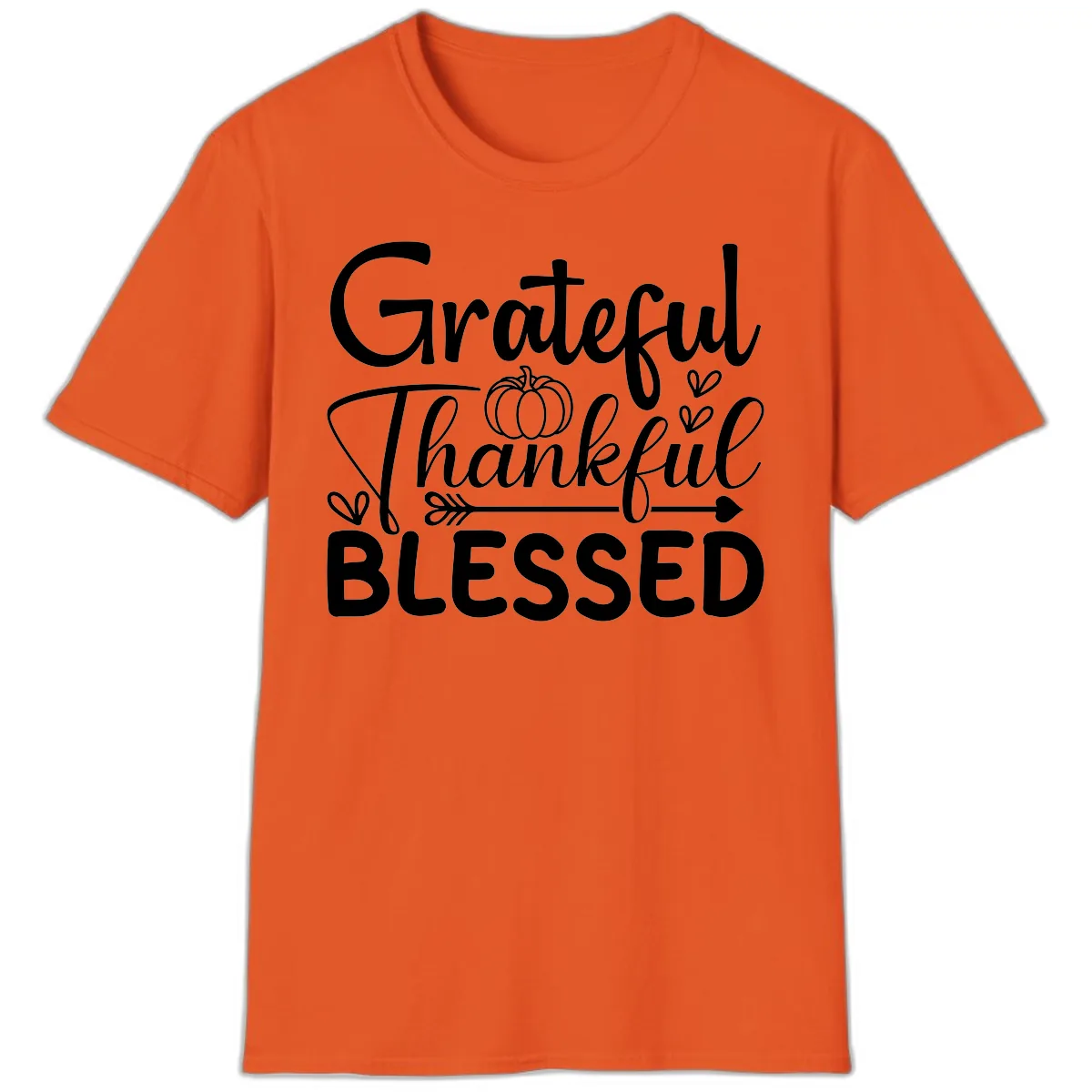 Grateful Thankful Blessed Typography T-Shirt in Orange