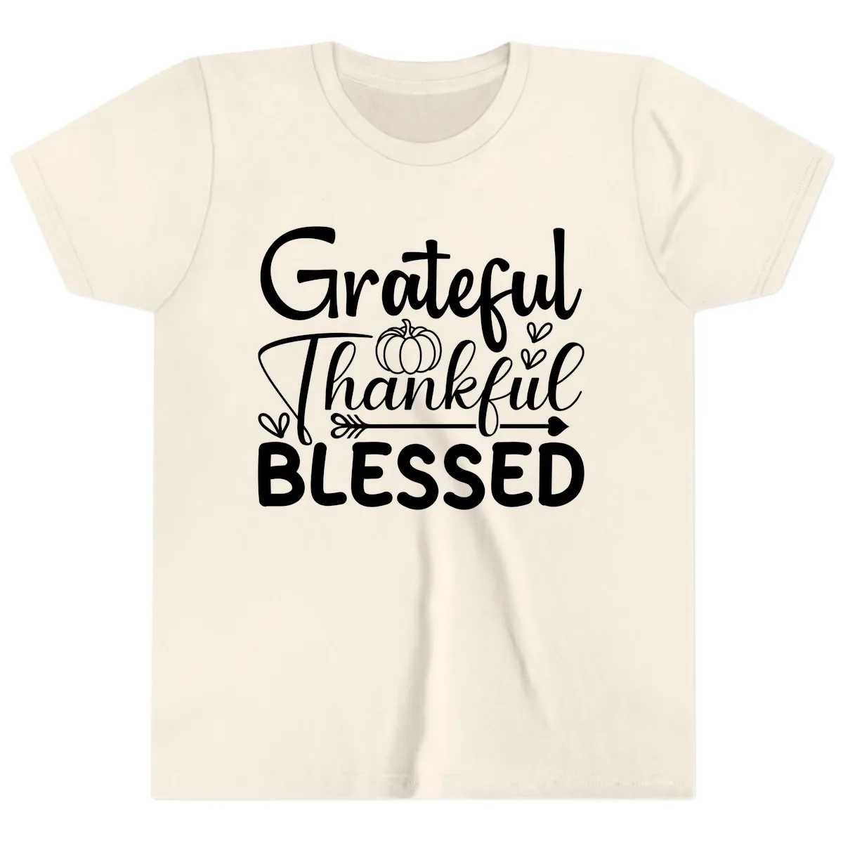 Grateful Thankful Blessed Typography Youth T-Shirt in Natural