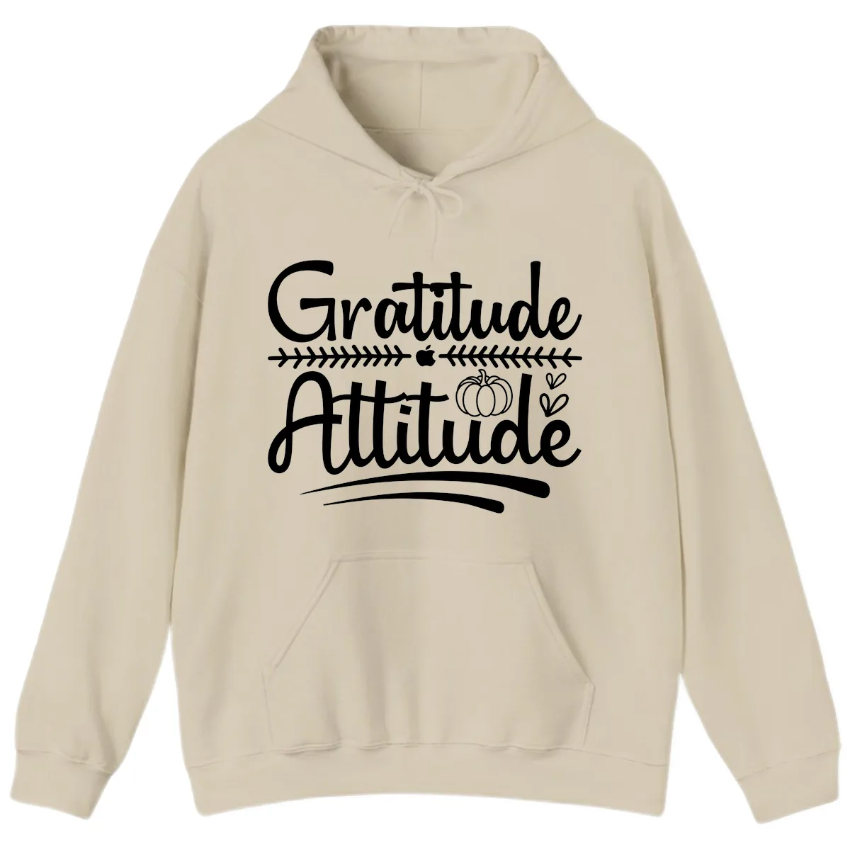 Gratitude Attitude Typography Design Hoodie in Sand
