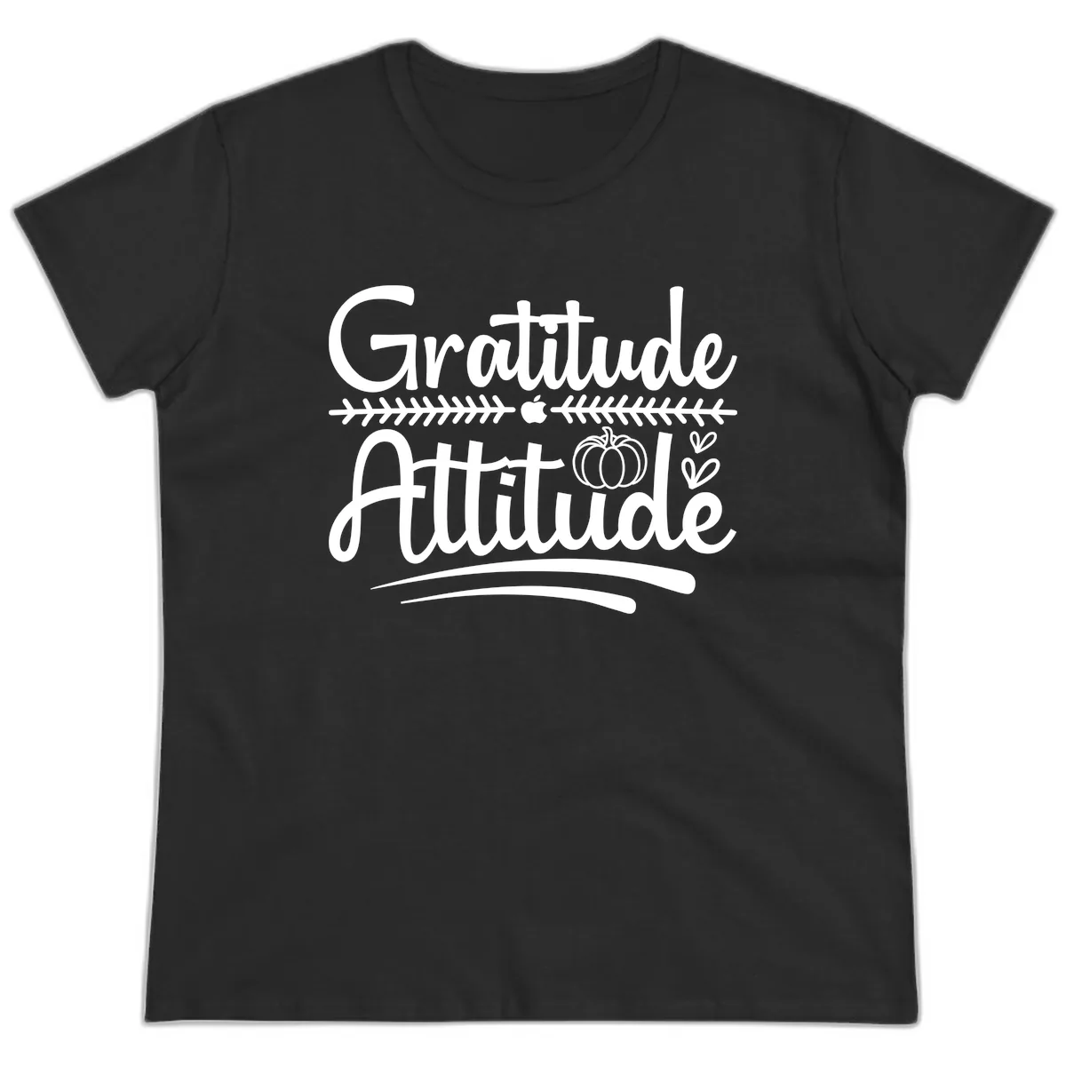 Gratitude Attitude Typography Design Ladies Tee in Black