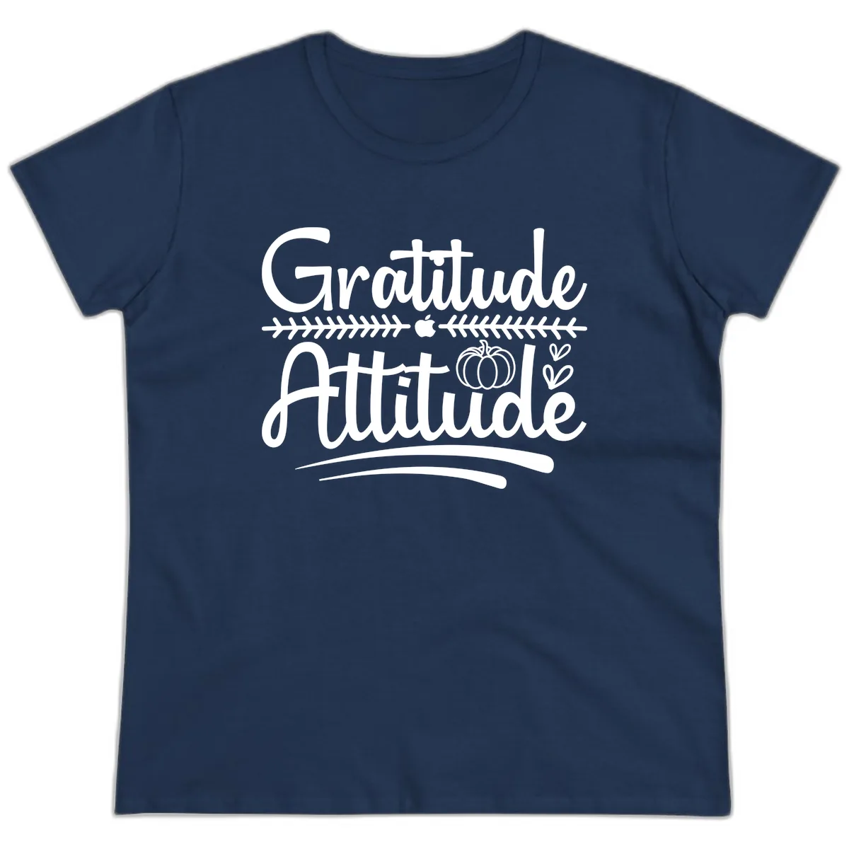 Gratitude Attitude Typography Design Ladies Tee in Navy