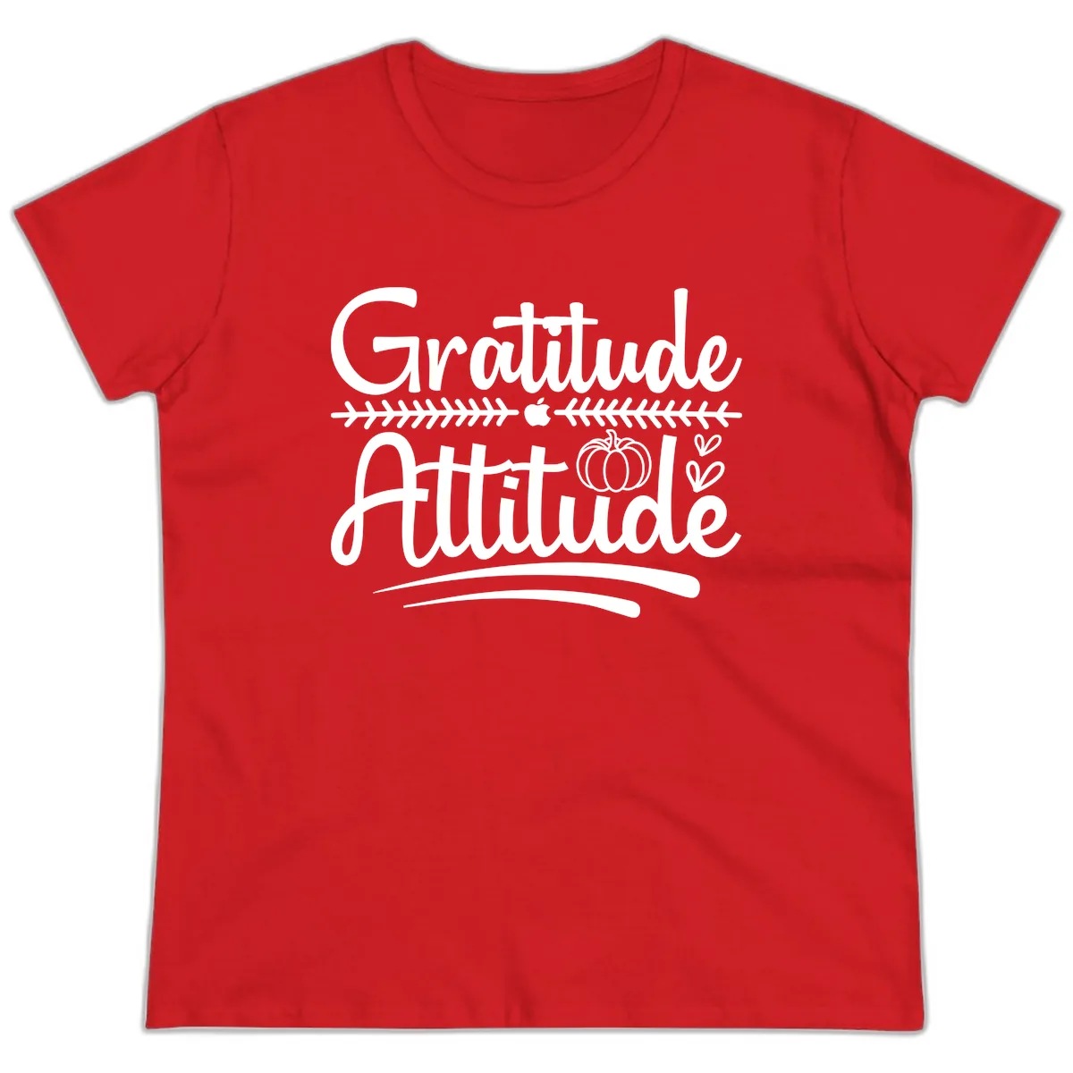 Gratitude Attitude Typography Design Ladies Tee in Red