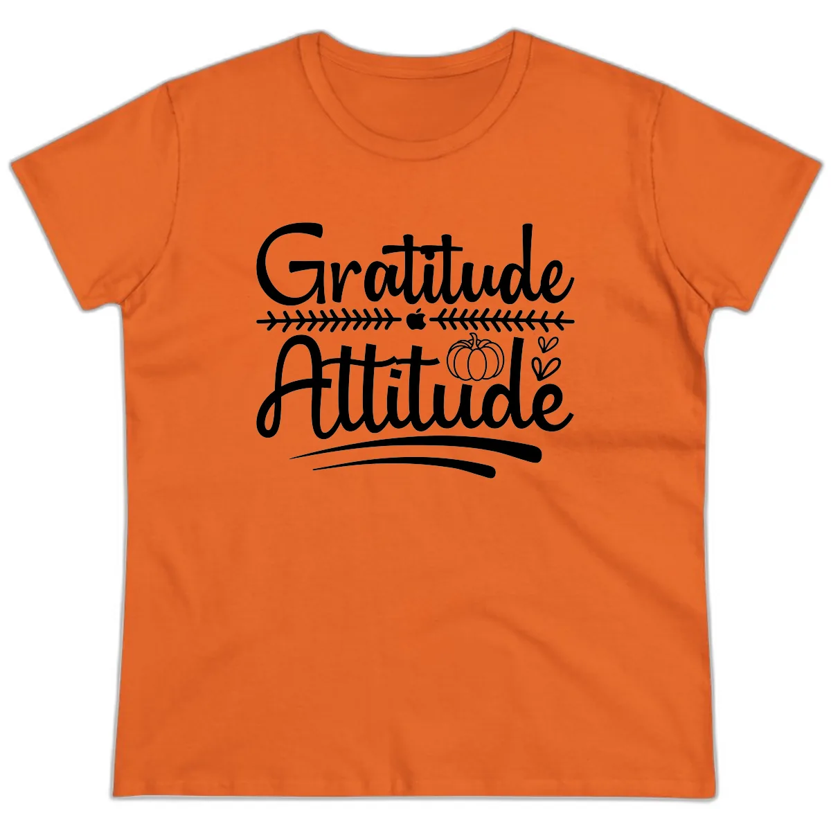 Gratitude Attitude Typography Design Ladies Tee in Orange