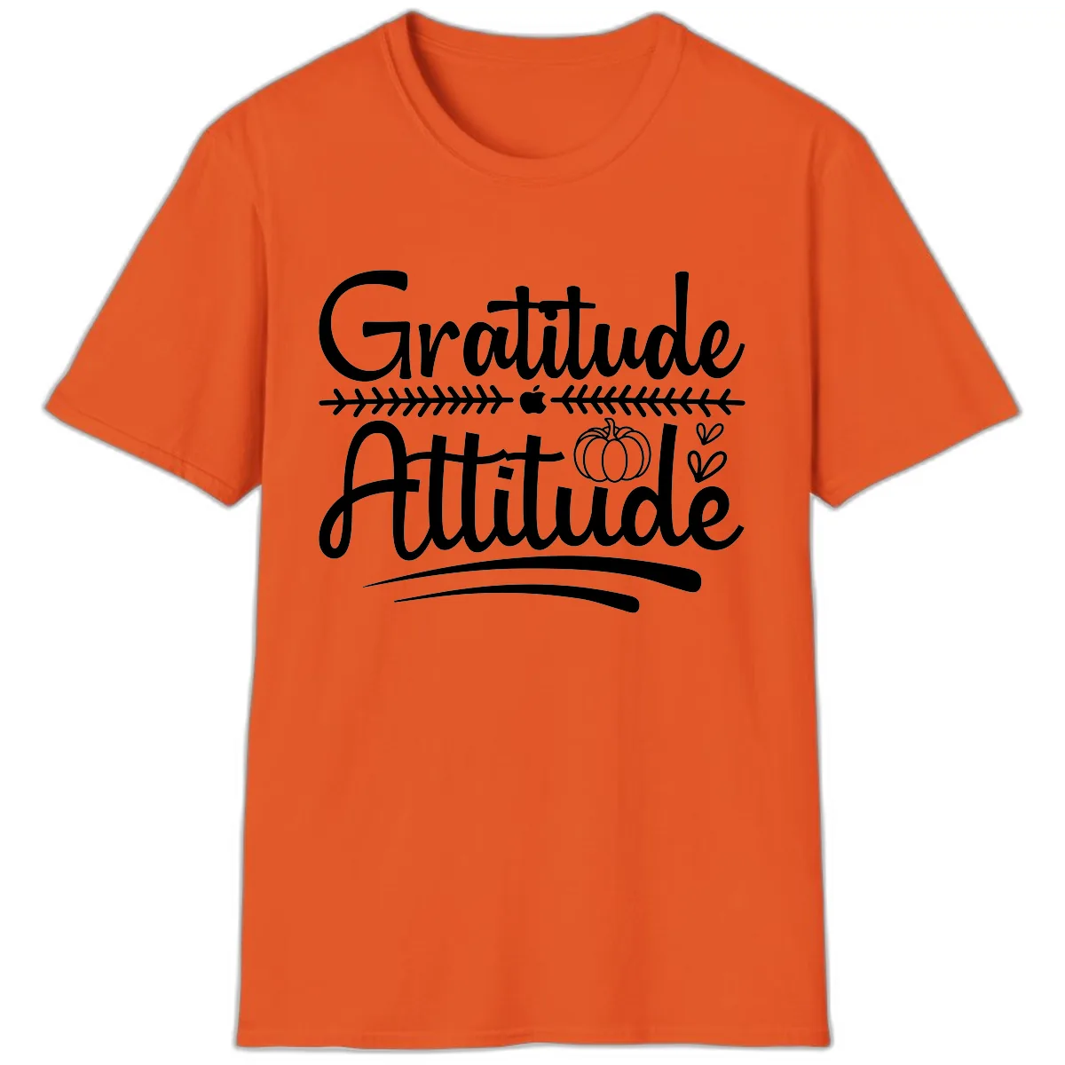 Gratitude Attitude Typography Design T-Shirt in Orange