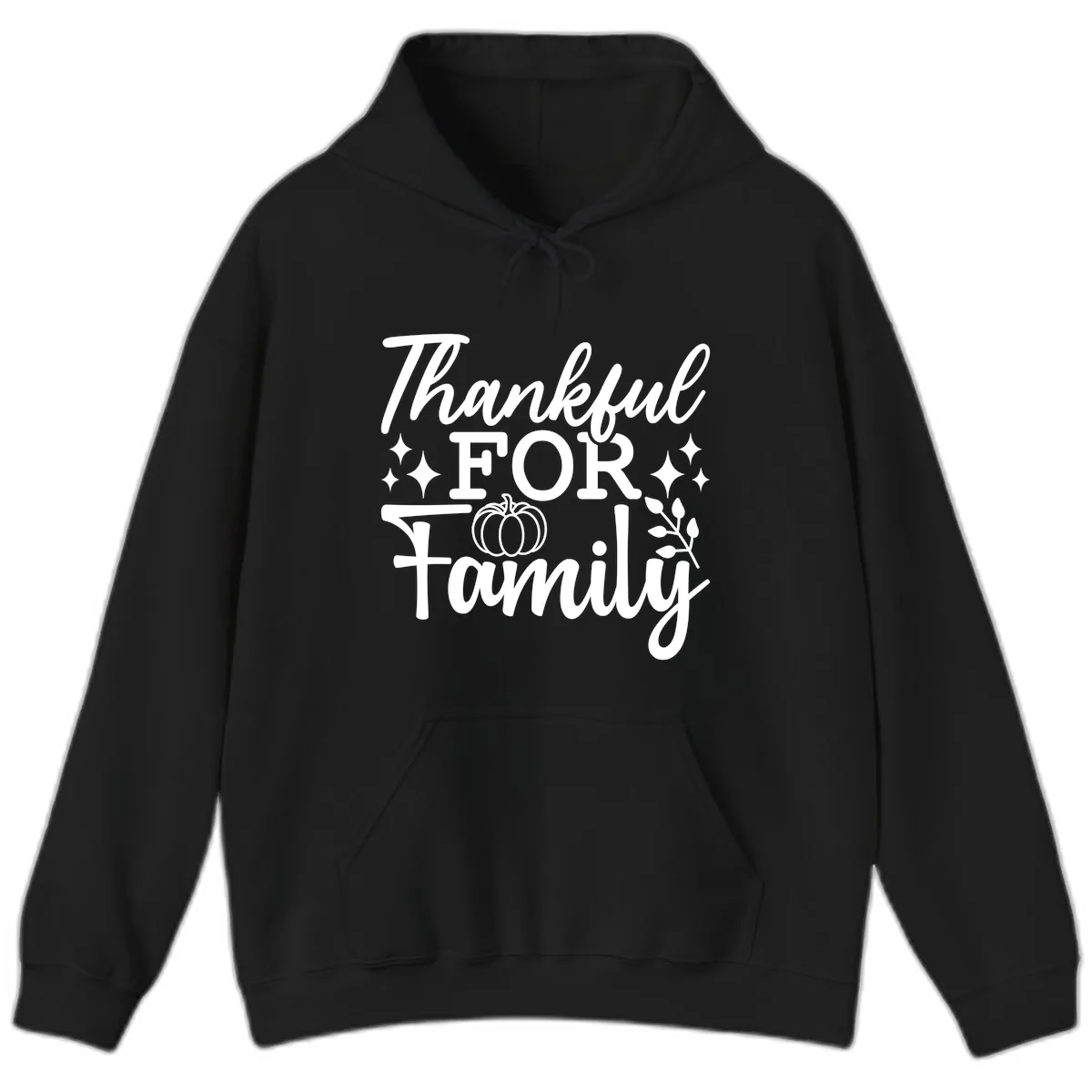 Thankful For Family Pumpkin Design Hoodie in Black