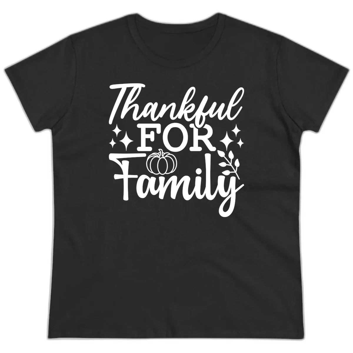 Thankful For Family Pumpkin Design Ladies Tee in Black