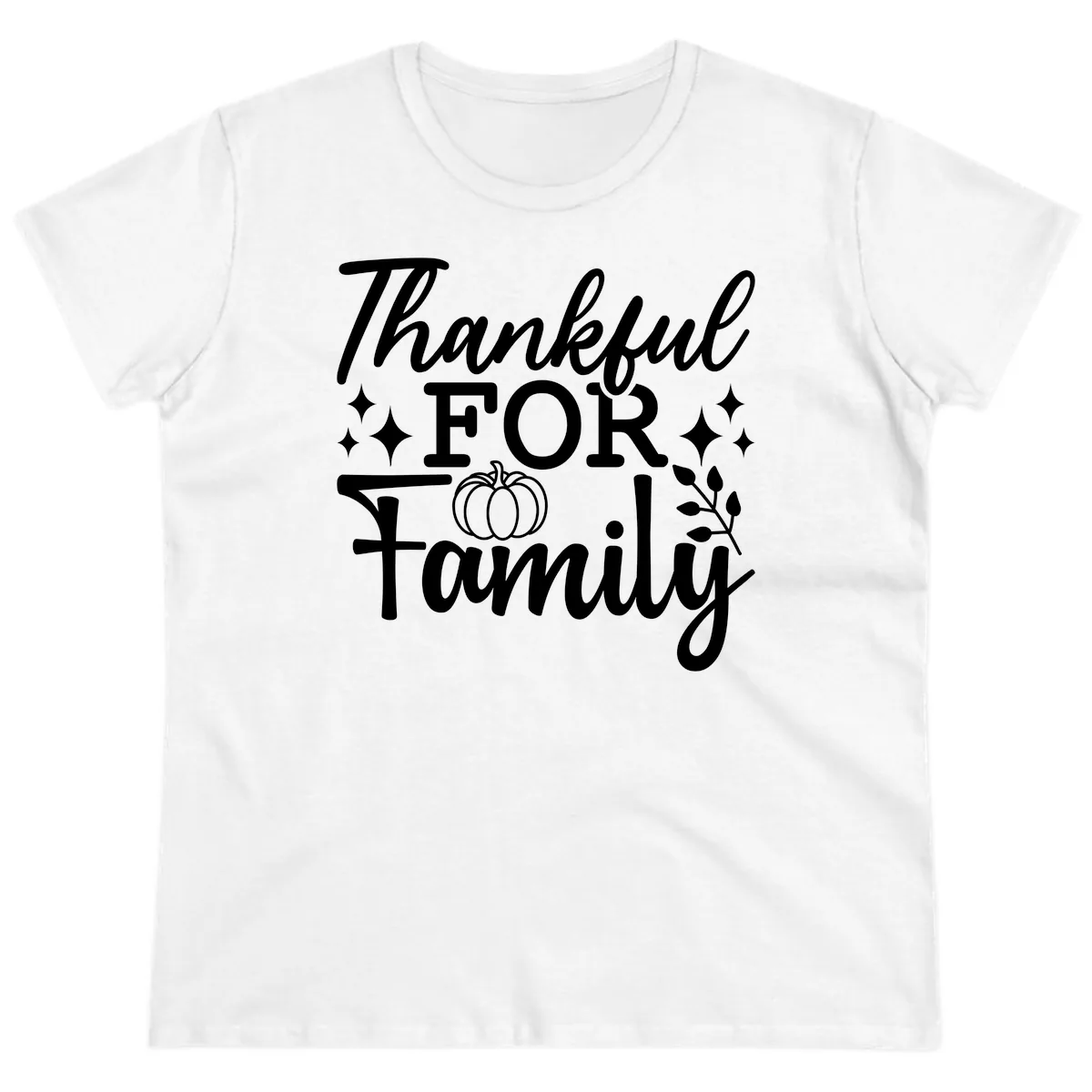 Thankful For Family Pumpkin Design Ladies Tee in White