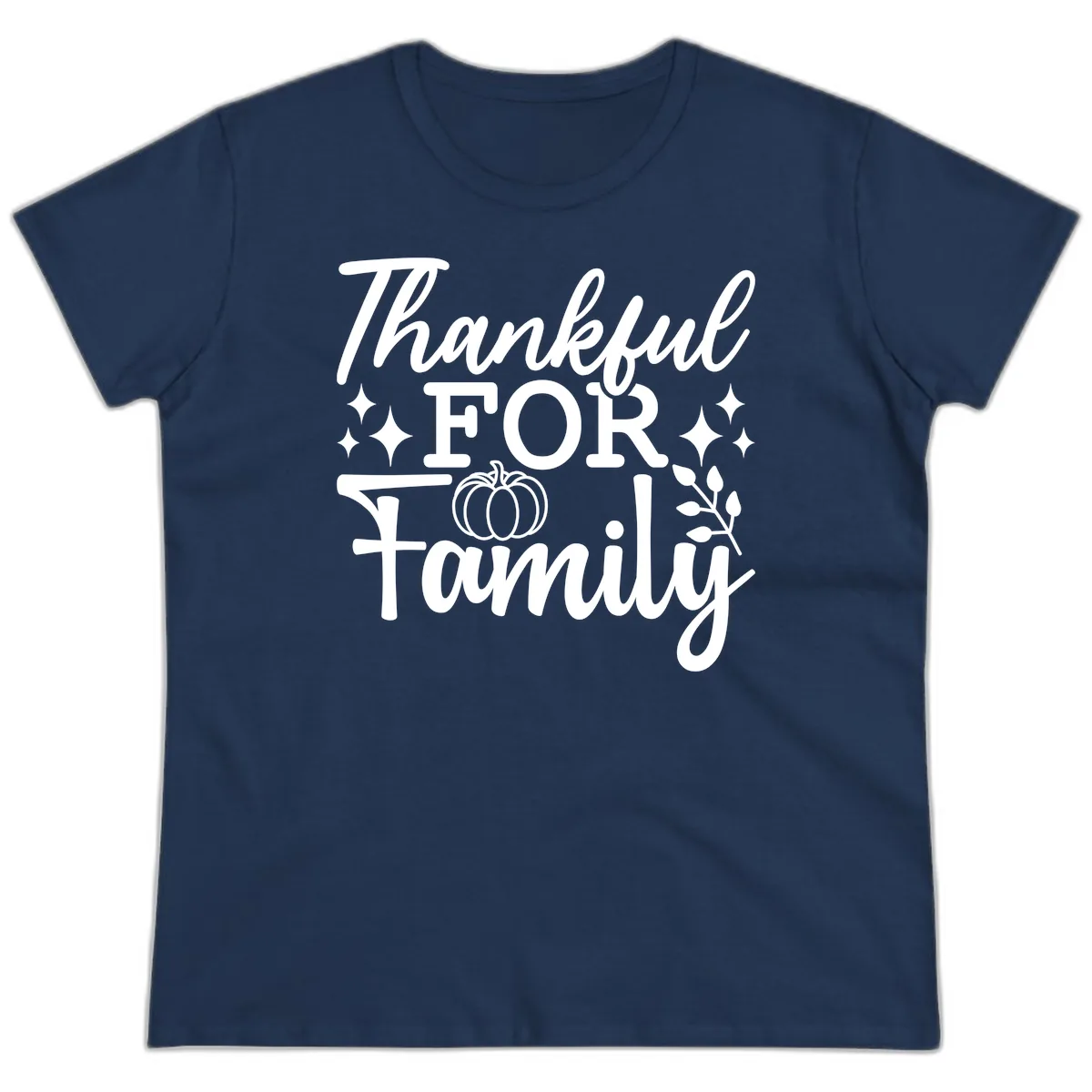 Thankful For Family Pumpkin Design Ladies Tee in Navy