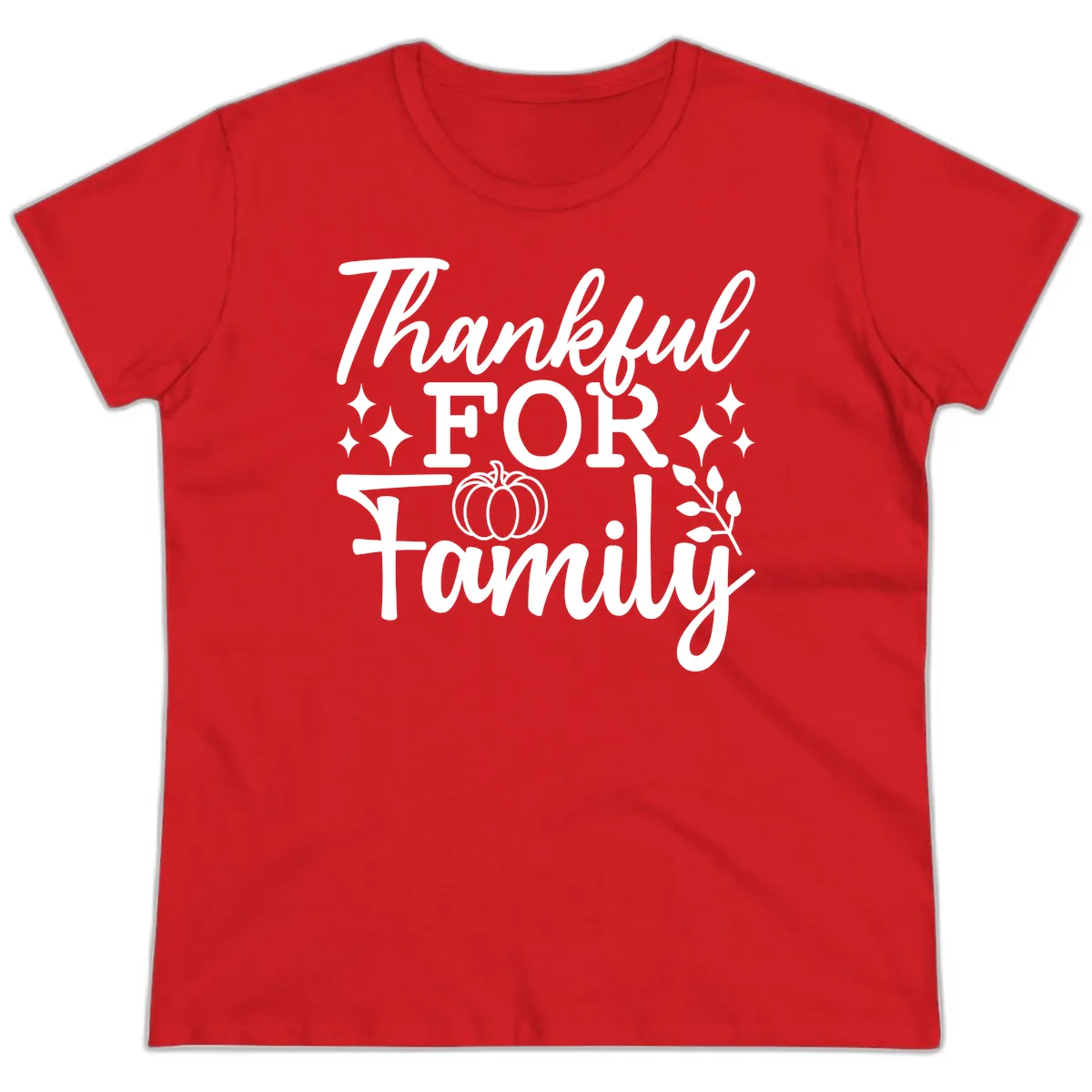 Thankful For Family Pumpkin Design Ladies Tee in Red
