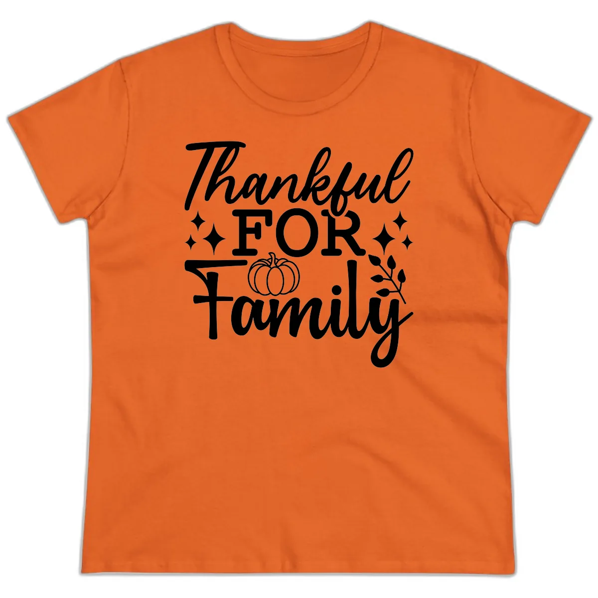 Thankful For Family Pumpkin Design Ladies Tee in Orange