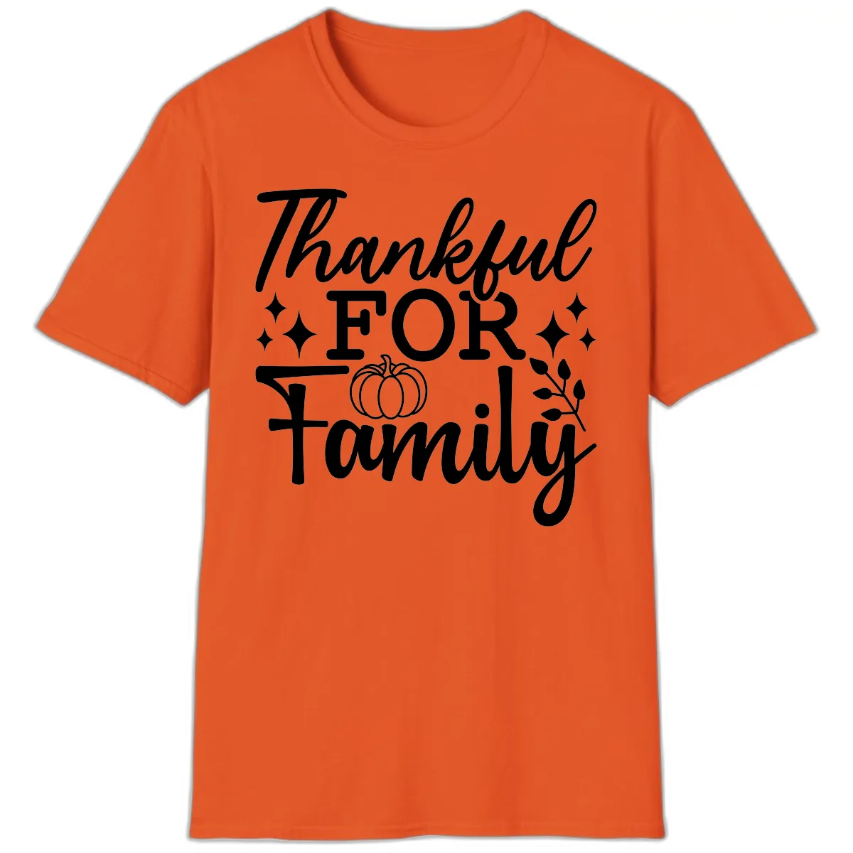 Thankful For Family Pumpkin Design T-Shirt in Orange