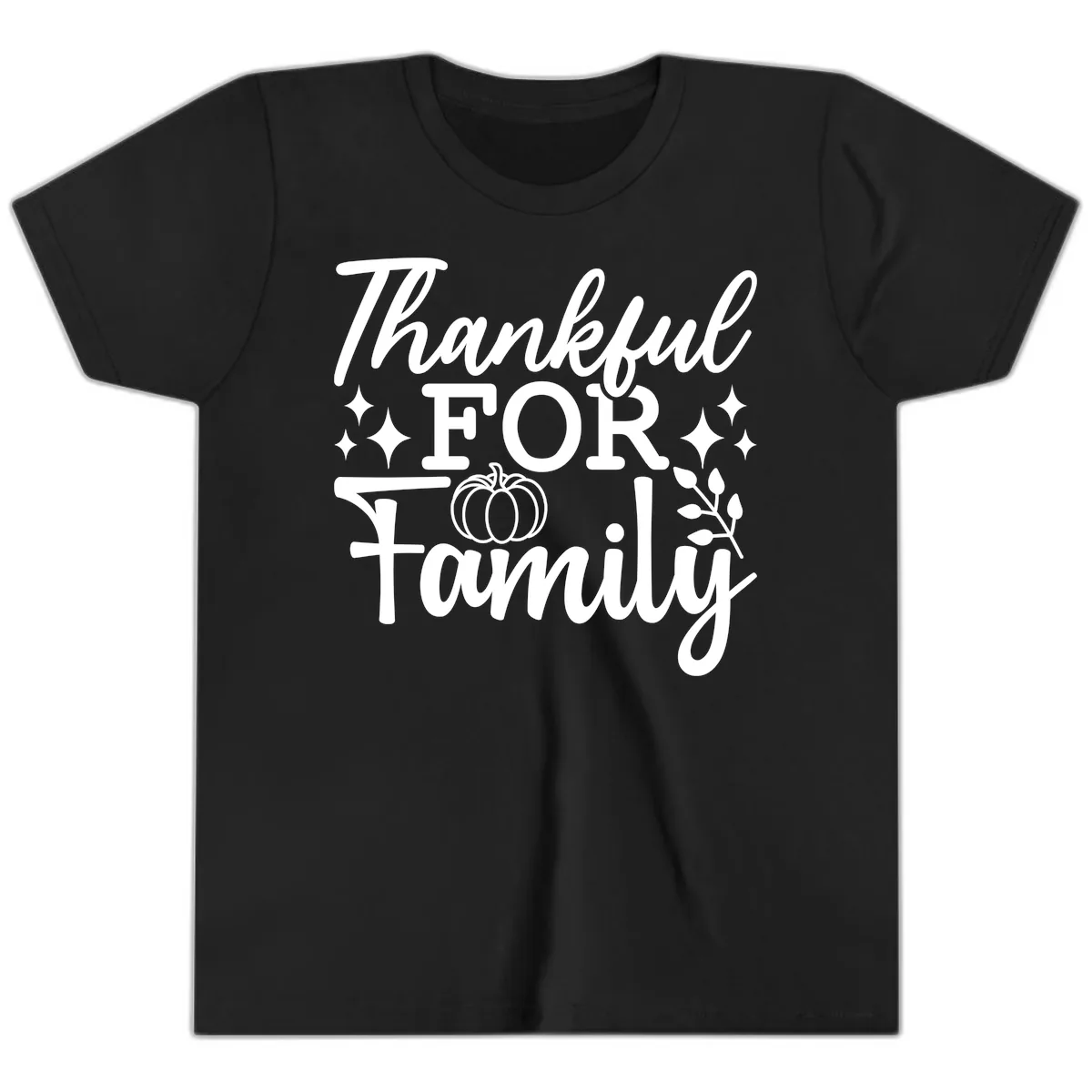 Thankful For Family Pumpkin Design Youth T-Shirt in Black