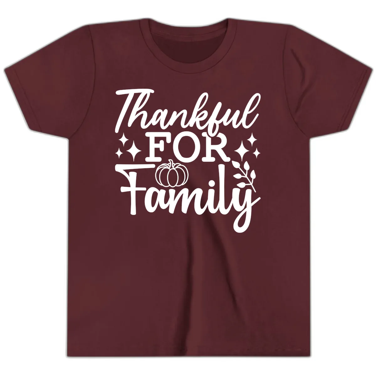 Thankful For Family Pumpkin Design Youth T-Shirt in Maroon