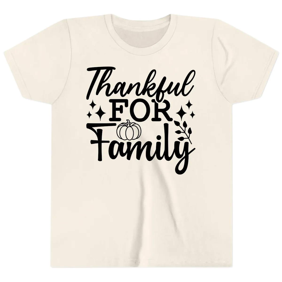 Thankful For Family Pumpkin Design Youth T-Shirt in Natural