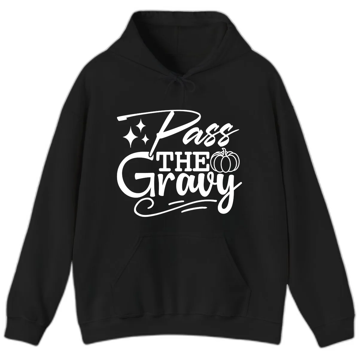 Pass The Gravy Thanksgiving Phrase Hoodie in Black