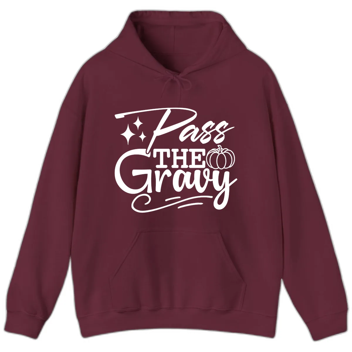 Pass The Gravy Thanksgiving Phrase Hoodie in Maroon