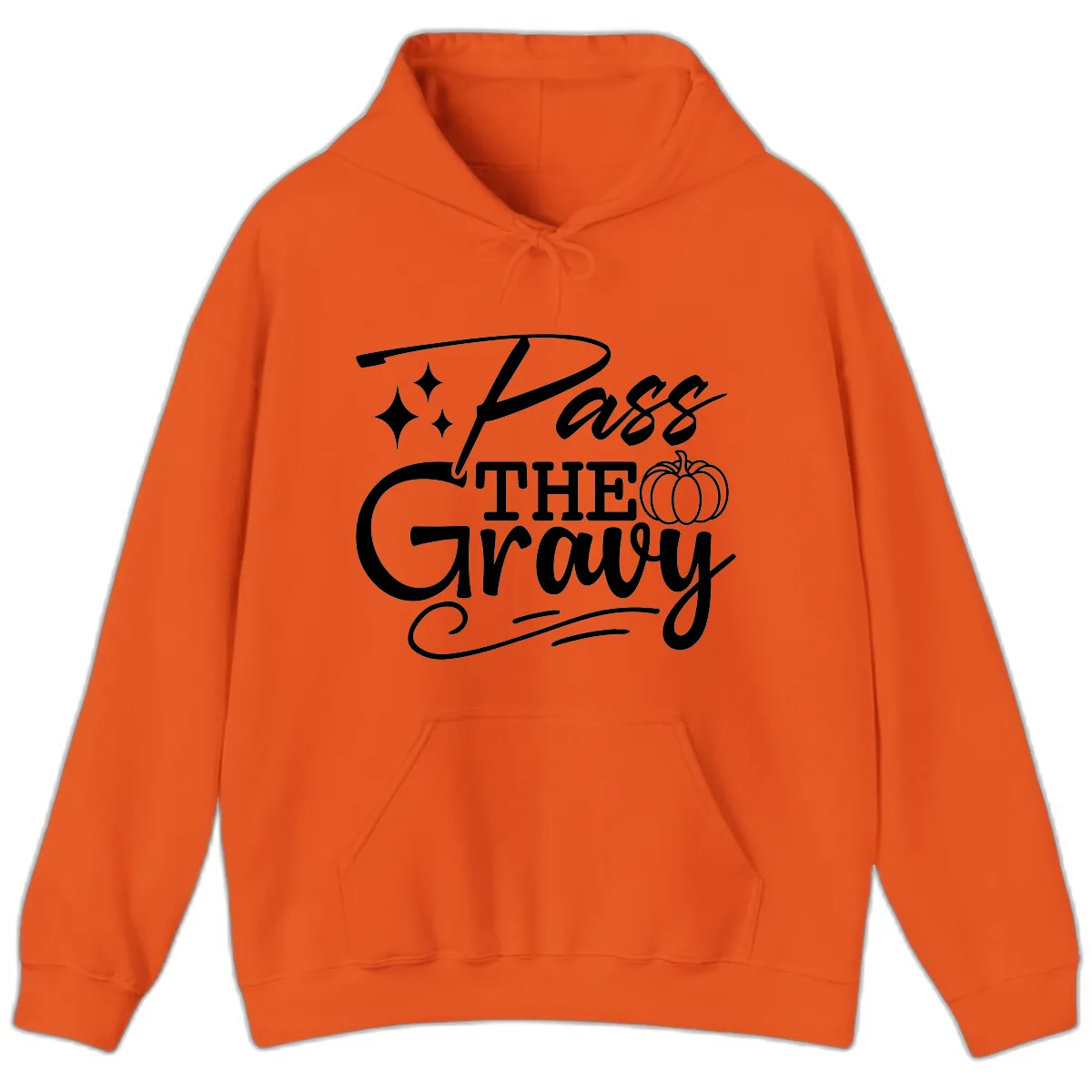 Pass The Gravy Thanksgiving Phrase Hoodie in Orange