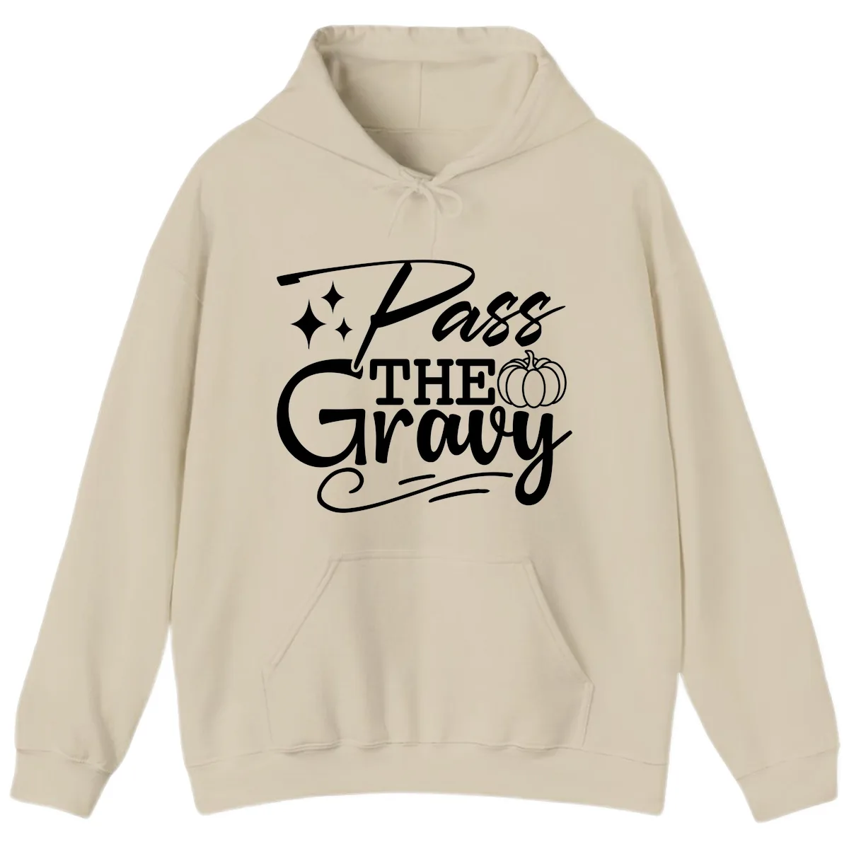 Pass The Gravy Thanksgiving Phrase Hoodie in Sand